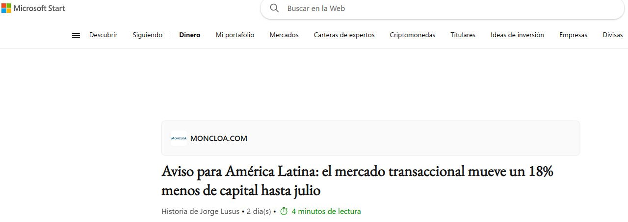 Aviso para Amrica Latina: el mercado transaccional mueve un 18% menos de capital hasta julio